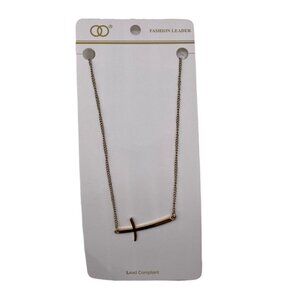 Fashion Leader Unisex Gold‎ Tone Cross Pendant Necklace 16"